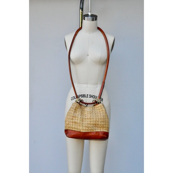 Saks Fifth Avenue Bag - Made in Italy Leather & Raffia Bag - Crossbody Shoulder - Picture 8 of 9